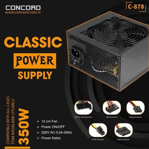 CONCORD 350W KUTULU C-878 C878 POWER SUPPLY