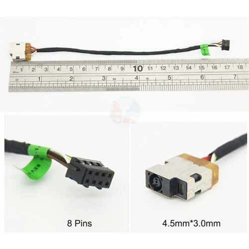 HP 15-G / 15-R /15-H / 15-R000 / 15-D / 15-E / 15-N / HP 250 G3 / HP 255 G3 HP 256 G3 Serisi HP 250 255/ 256 G3 / 15-G / 15-H / 15-R UZUN KABLOLU DC POWER JACK ( 8 PİN / 4.5*3.0 MAVİ UÇ ) ( GÖRSEL TEYİT ALINIZ. )