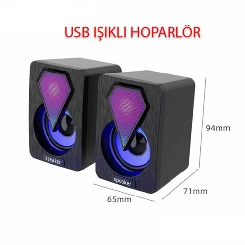 1+1 Siyah Mini Işıklı Pc, Notebook Hoparlör D04