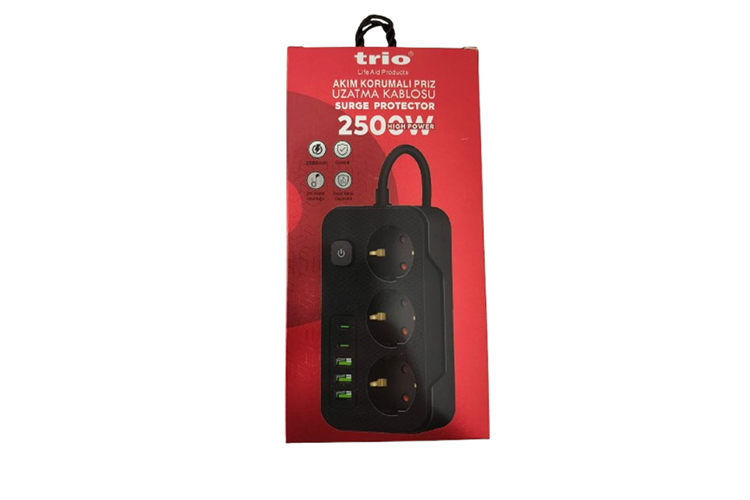 TRİO 3 LÜ (3*USB+2*TYPE-C) 2500W 2MT AKIM KORUMALI PRİZ-TR3439