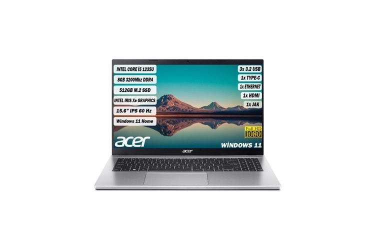 ACER i5-1235U 8 GB DDR4 RAM 512 GB M.2 NVME SSD 15.6