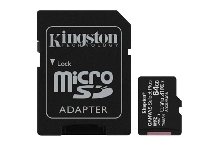 KINGSTON SDCS2/64GB 64 GB micSDXC CANVAS SELECT PLUS 100R A1 C10 Card + ADP HAFIZA KARTI