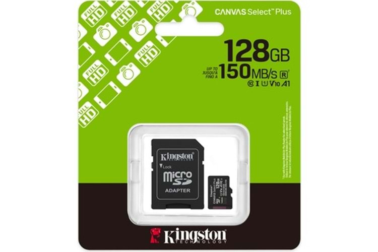 Kingston SDCS3/128GB 128GB microSDXC Canvas Select Plus Gen3 100MB/s A1 Card + Adapter Hafıza Kartı