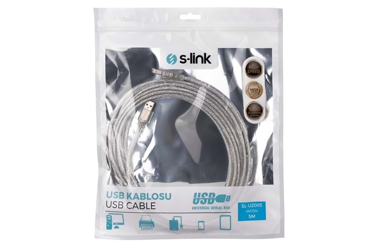 S-link SL-U2005 Usb2.0 5m Yazıcı Kablosu