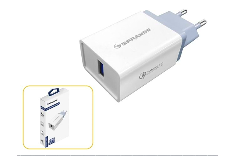 SPRANGE Q-30 Qualcomm Quick Charge 3.0 USB-A Başlık 5V/3A-9V/2A-12V/1,5A maks. 18W CHARGER