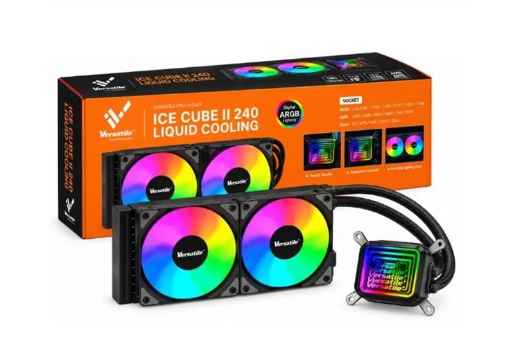 VERSATILE ICE CUBE II 240MM LIQUID COOLING LGA1700/115X/1200/1366/AM5-4-3-2 UYUMLU SIVI SOĞUTMA SİYAH
