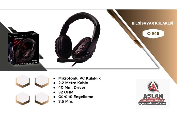 CONCORD GAMİNG AUX+MİC KULAKLIK PC C-945