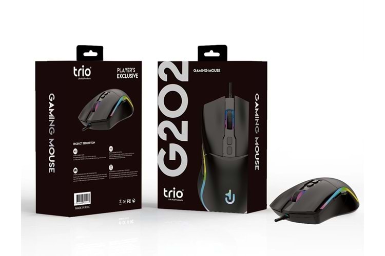 TRİO G202 7200DPİ SİYAH RGB LEDLİ GAMİNG MOUSE