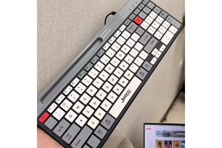 JEDEL USB KABLOLU BEYAZ -GRİ RENKLİ YUMUŞAK TUŞLU HIZLI TEPKİ SESSİZ DÜĞMELİ KLAVYE K37