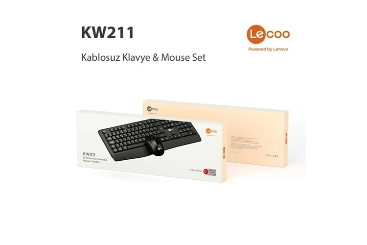 LENOVO LECOO KW211 Kablosuz Türkçe Q Klavye & Mouse Set Siyah