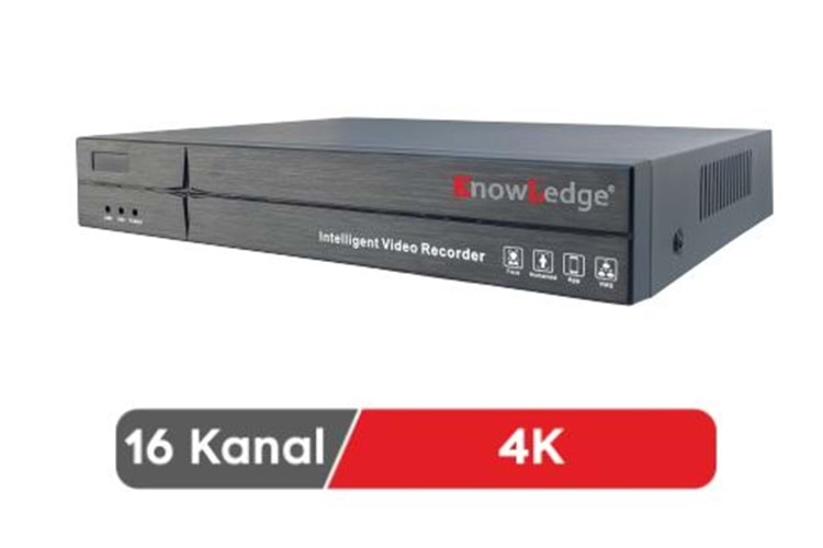 BEYLERBEYİ KL IVR4K16-1 SC 16 KANAL NVR 4K/5MP KAMERA DESTEĞİ- 1 HDD DESTEKLER - SMART KODEK S265 / H.265 - 1*RJ45 NETWORK GİRİŞİ - 1*VGA / 1*HDMI - DC 12V - KNOWLEDGE İZLETİCİ V3 APP