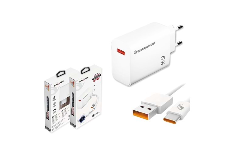 SPRANGE PT-X67 67W Turbo USB Şarj USB-C Data & Şarj Kablo