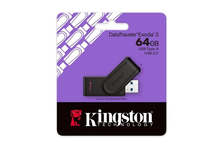 KINGSTON DTXS/64GB PORTABLE USB 3.2 GEN1 DATA TRAVELER EXODİAS FLASH DISK SİYAH