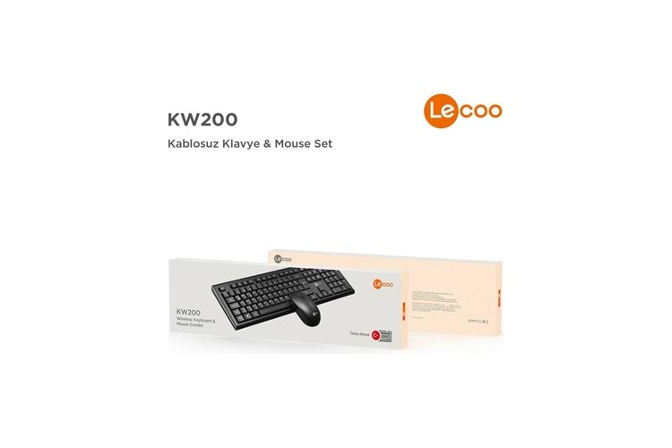 LENOVO LECOO KW200 Kablosuz Türkçe Q Klavye & Mouse Set Siyah