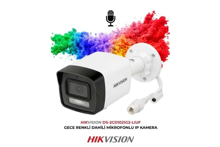 HIKVISION DS-2CD1021G2-LIUF (DAHİLİ MİK) 2MP 2.8MM AKILLI HIBRIT IŞIKLI IP BULLET KAMERA (H265+)