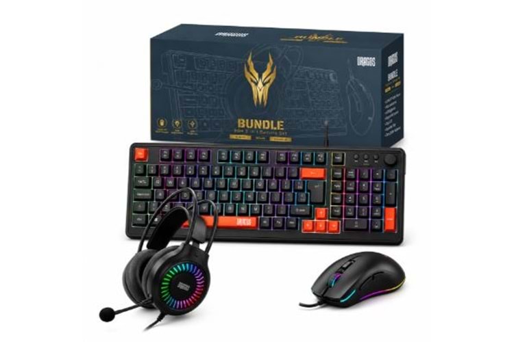 DRAGOS BUNDLE RGB KABLOLU OYUNCU KLAVYE+MOUSE VE KULAKLIK SETİ