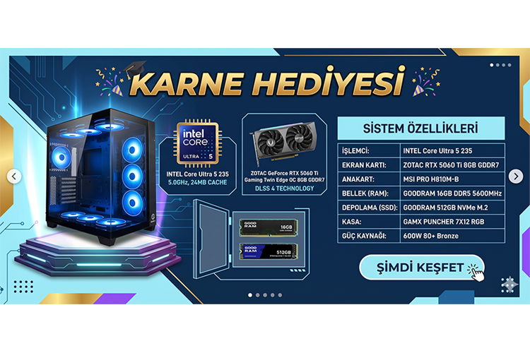 INTEL U5 235 - RTX 5060 TI - H810M - 512GB SSD - 16GB RAM - AKVARYUM 7 FAN