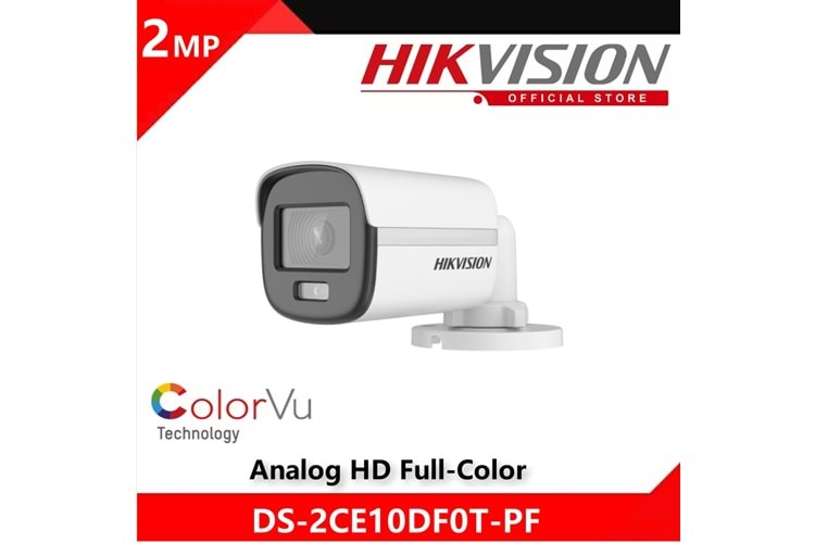 HIKVISION DS-2CE10DF0T-PF 2MP 3.6MM COLORVU MİNİ BULLET KAMERA (TVI/AHD/CVI/CVBS) 20METRE (IP67)