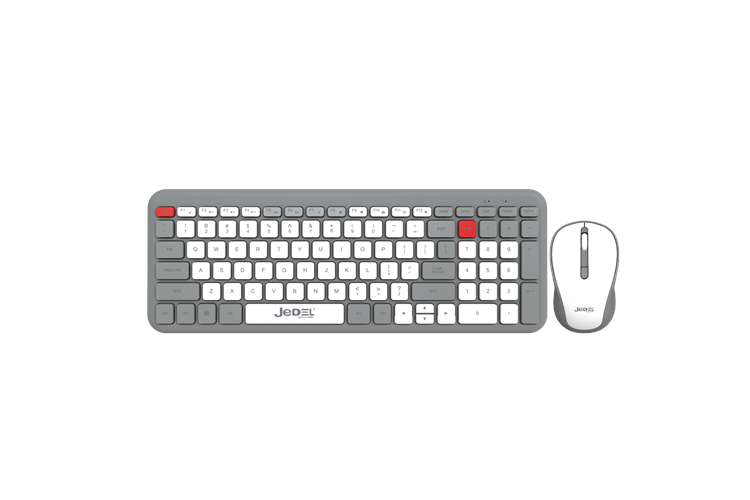 JEDEL YUMUŞAK TUŞLU BT+ 2.4GHZ USB DUAL MODE KABLOSUZ KLAVYE MOUSE SET( GRİ-BEYAZ )