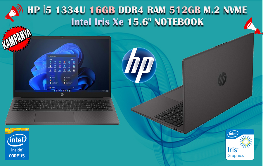 HP İ5 1334U 16GB DDR4 RAM 512GB, M.2 NVME, SSD, Intel Iris Xe, 15.6