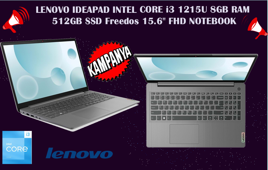 LENOVO, IDEAPAD, INTEL CORE i3 1215U 8GB 512GB SSD Freedos 15.6