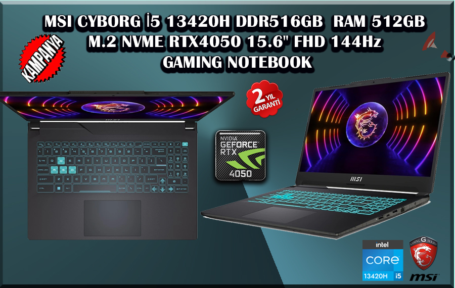 MSI, İ7, 12650H, 16GB, DDR4, RAM, 512GB, M.2 NVME, SSD, RTX3050, 15.6