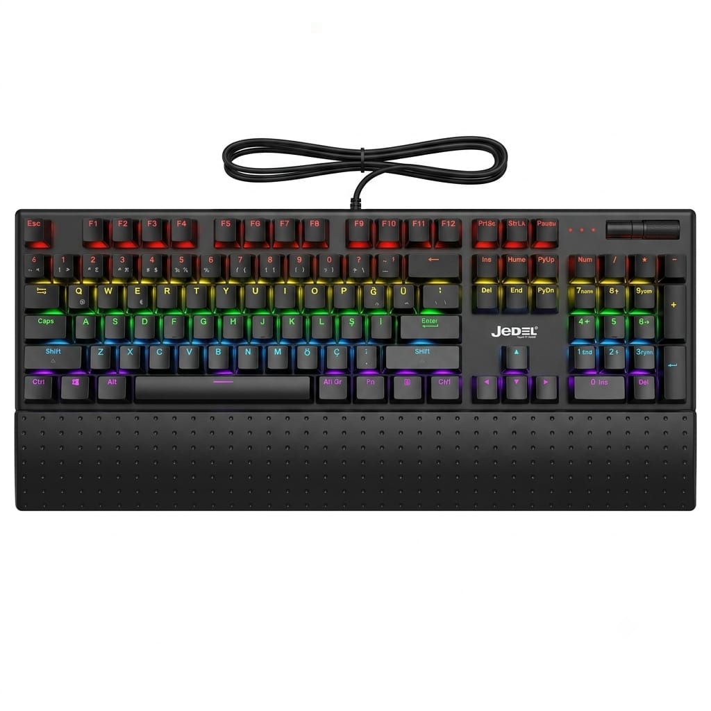 JEDEL KL159P RGB BLUE SWITCH BİLEK DESTEKLİ MEKANİK KABLOLU KLAVYE