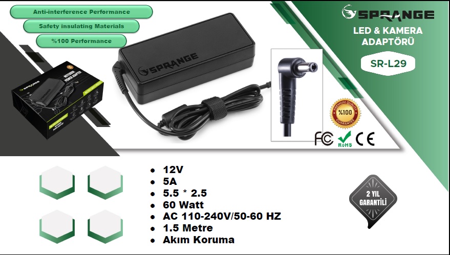 12V 5A 5.5*2.5 ADAPTÖR  KAYIT CİHAZI MONİTÖR SRL29 SPRANGE