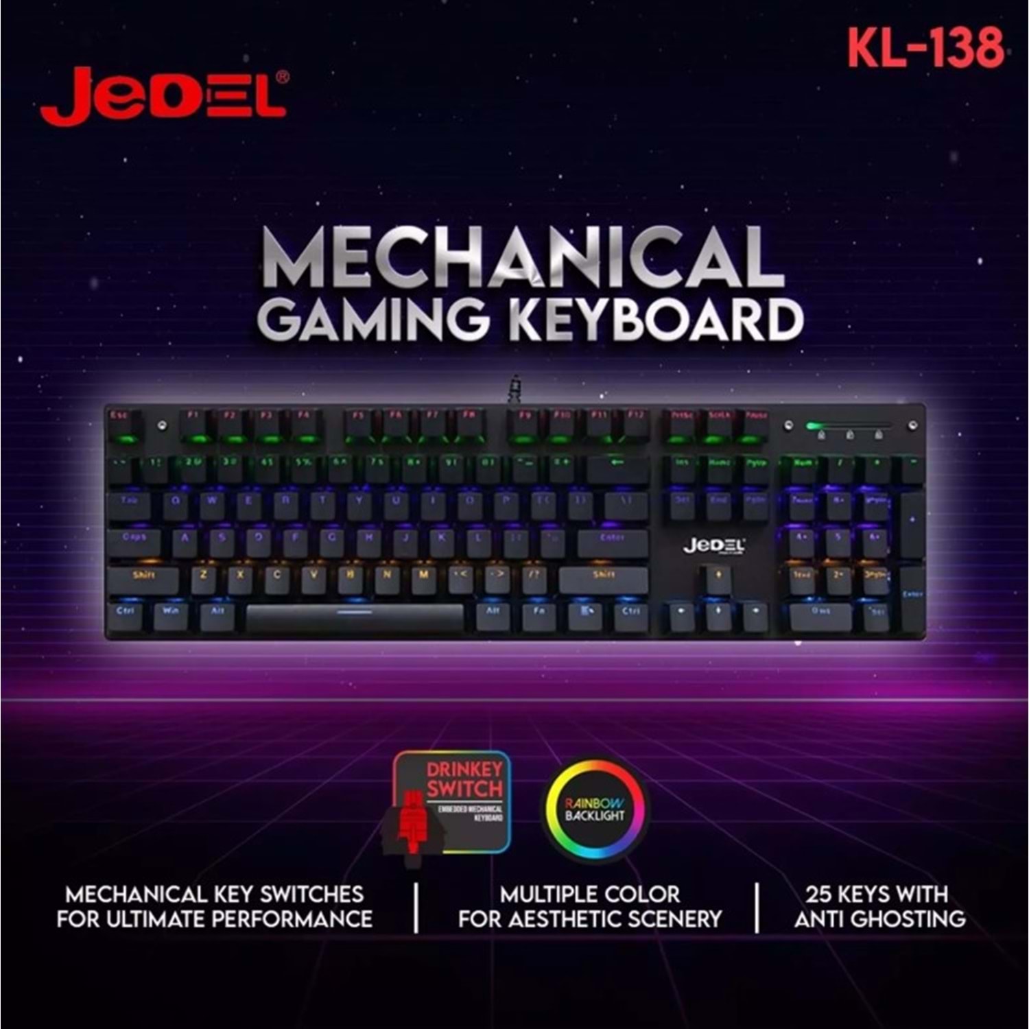 JEDEL KL138 RGB BLUE SWITCH MEKANİK KABLOLU KLAVYE