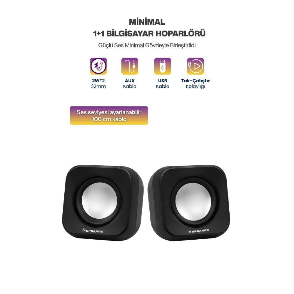 SPRANGE MİNİ 5V USB SİYAH HOPARLÖR SR-PN99