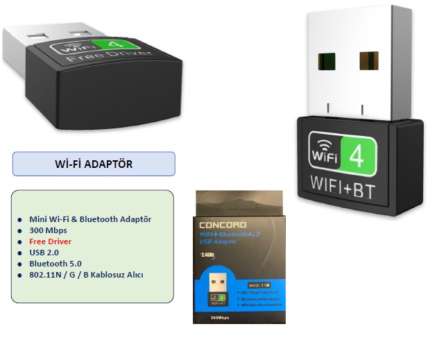 CONCORD  USB WIFI 300MBPS +BLUETOOTH 4.2 USB  ADAPTER W-5
