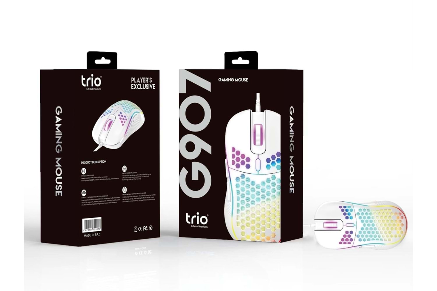 TRİO G907 3200DPİ BEYAZ RGB LEDLİ GAMİNG MOUSE