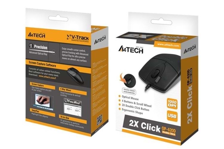 A4 TECH OP-620D SİYAH USB OPTIK 1200DPI 1,5MT KABLO MOUSE