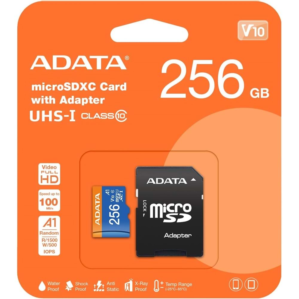 ADATA 256GB PREMİER MİCROSDXC CARD WİTH ADAPTER UHS-I Class10 V10 Hafıza Kartı