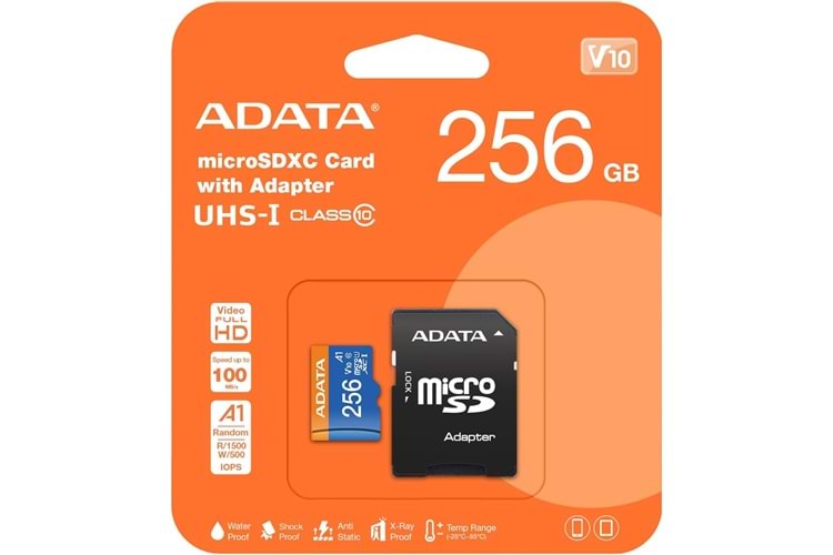 ADATA 256GB PREMİER MİCROSDXC CARD WİTH ADAPTER UHS-I Class10 V10 Hafıza Kartı