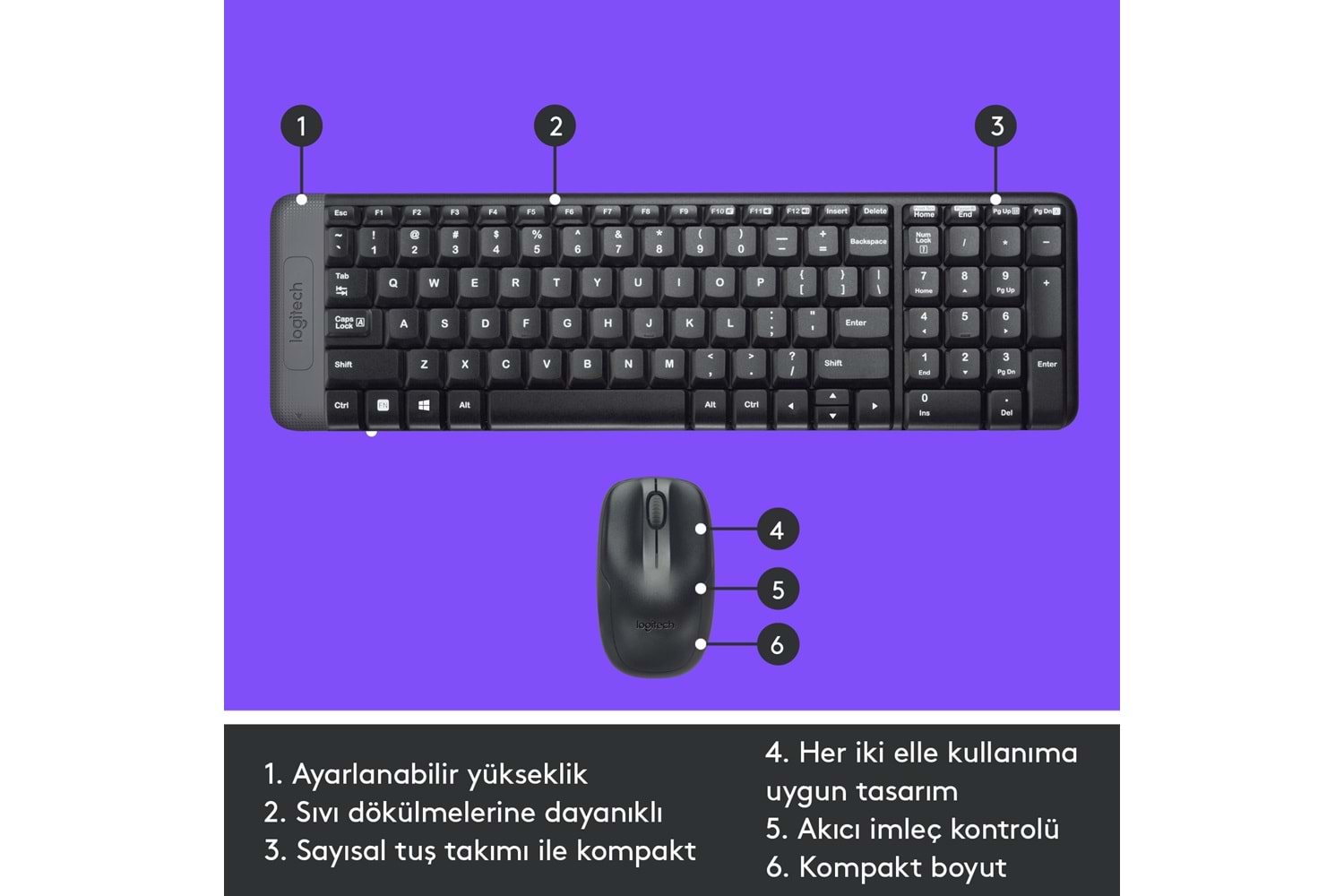 LOGITECH MK220 Q Türkçe Kablosuz Standart Siyah Klavye+ Mouse