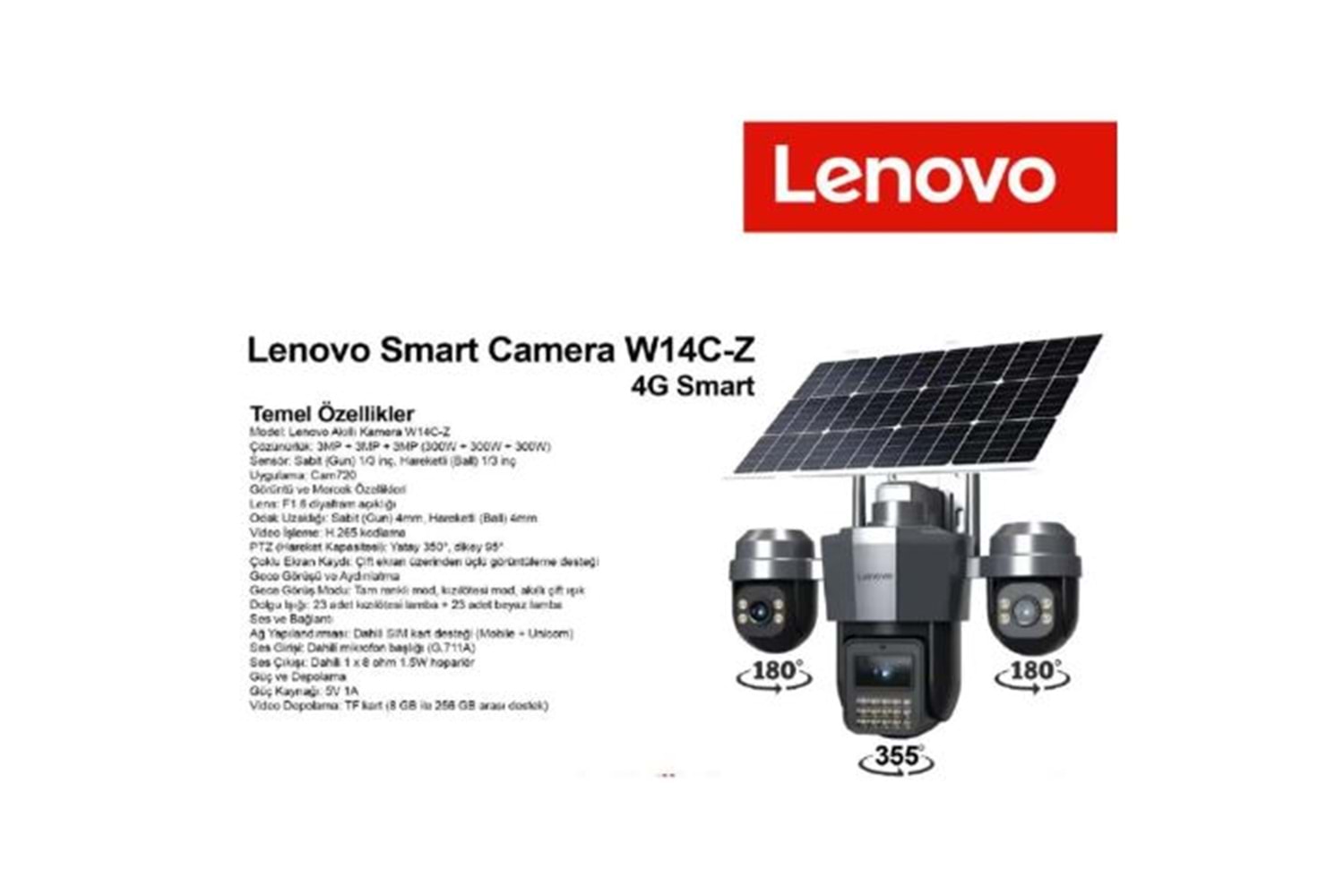 LENOVO G4W19-U (W14C-Z-U) 9MP 3 Lensli 4K Ultra HD 4G SOLAR Kamera Dual PTZ AOV