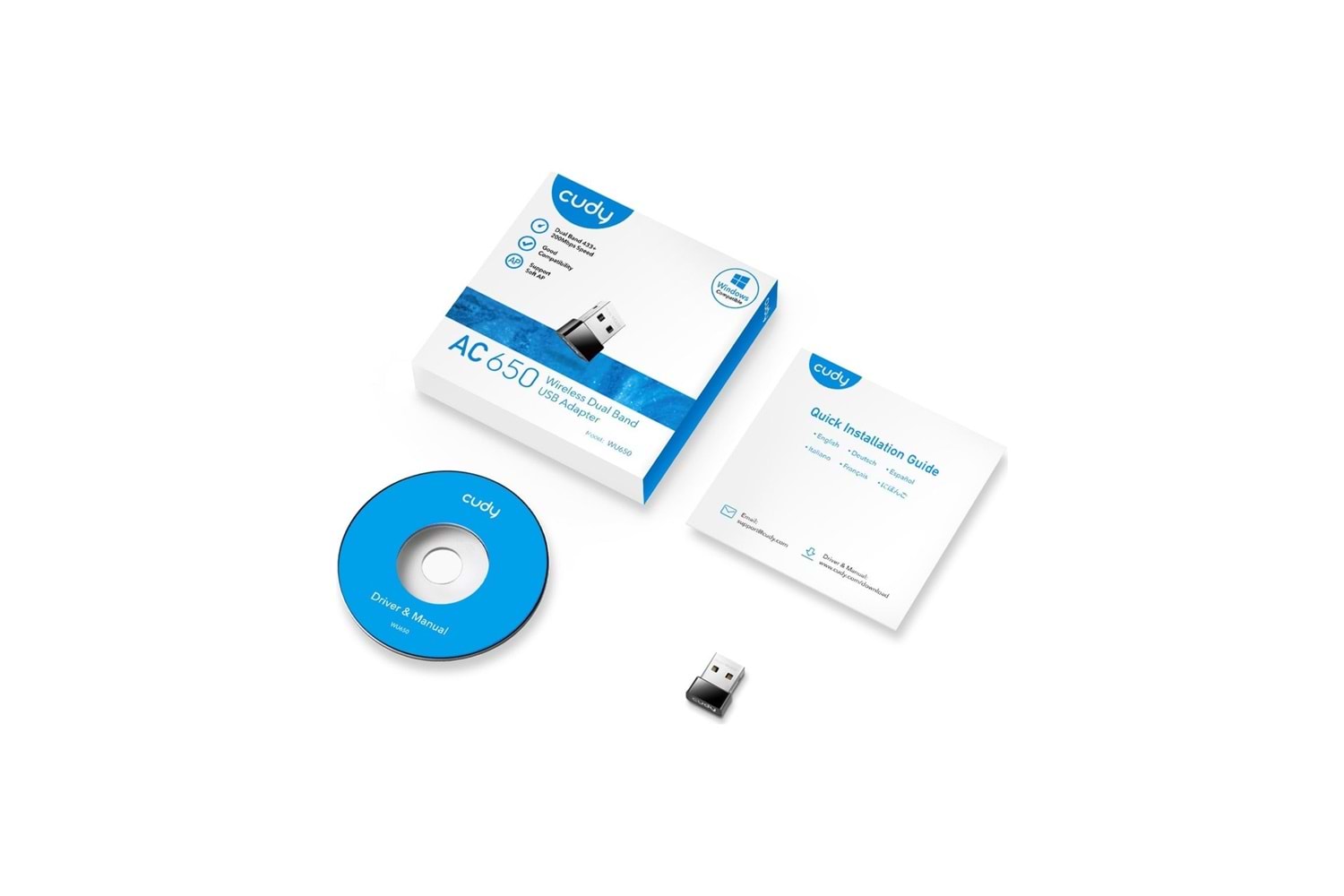 CUDY 2.4GHZ 200MBPS - 5GHZ 433MBPS USB WİFİ ALICI ADAPTÖR-WU650