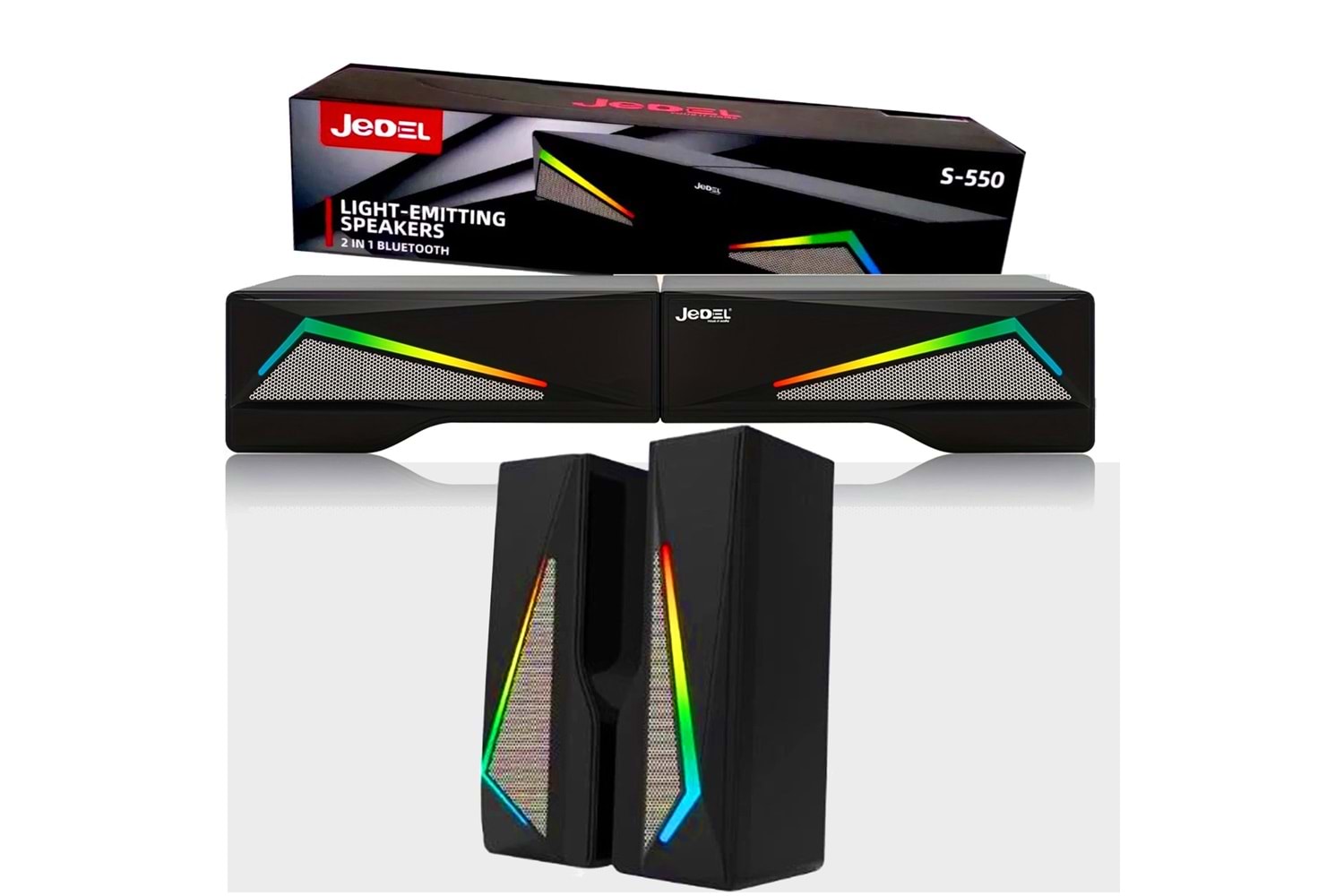 JEDEL S550 SOUND BAR USB + 3.5MM KABLOLU RGB MASAÜSTÜ - TV HOPARLÖR ( DİKEY/YATAK KULLANIM )