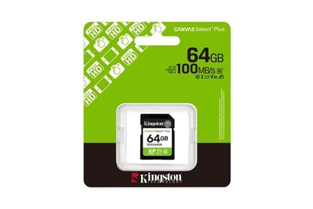 Kingston SDS3/64GB 64GB SDXC CANVAS SELECT PLUS GEN3 100MB/s C10 UHS-I U1 V10 Hafıza Kartı