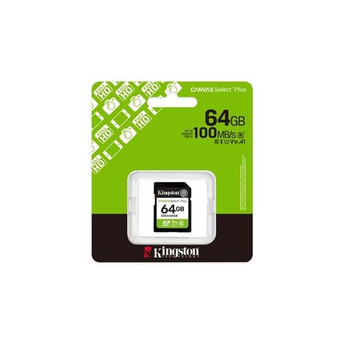 Kingston SDS3/64GB 64GB SDXC CANVAS SELECT PLUS GEN3 100MB/s C10 UHS-I U1 V10 Hafıza Kartı