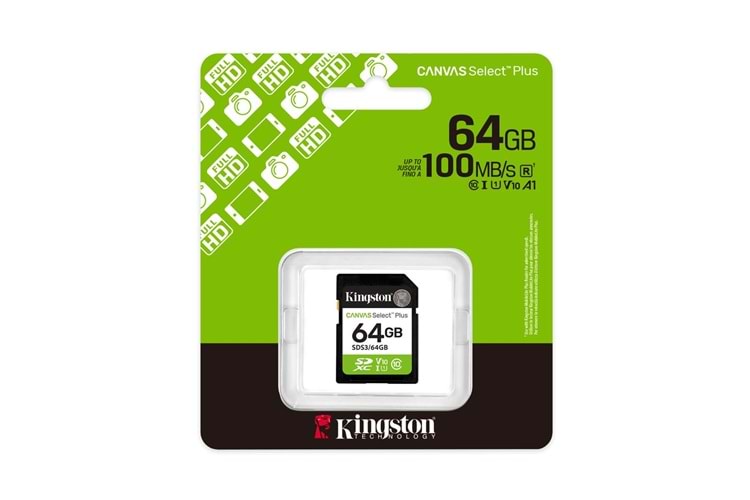 Kingston SDS3/64GB 64GB SDXC CANVAS SELECT PLUS GEN3 100MB/s C10 UHS-I U1 V10 Hafıza Kartı