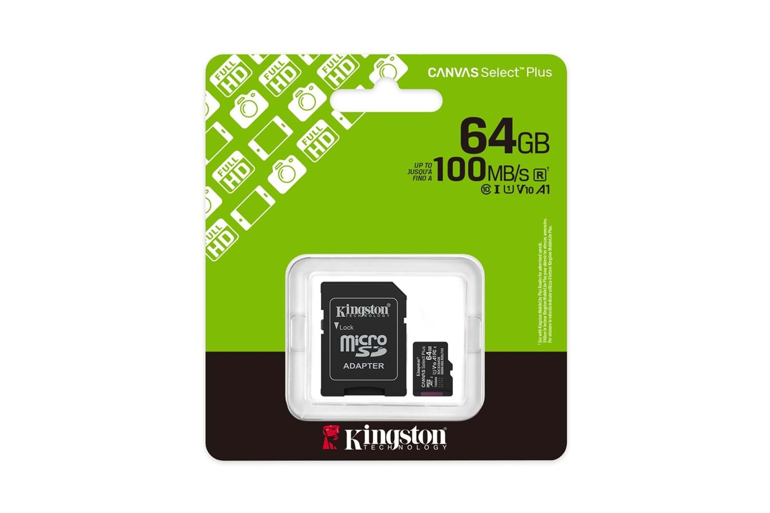 Kingston SDCS3/64GB 64GB microSDXC Canvas Select Plus Gen3 100MB/s A1 Card + Adapter Hafıza Kartı