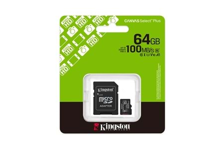 Kingston SDCS3/64GB 64GB microSDXC Canvas Select Plus Gen3 100MB/s A1 Card + Adapter Hafıza Kartı