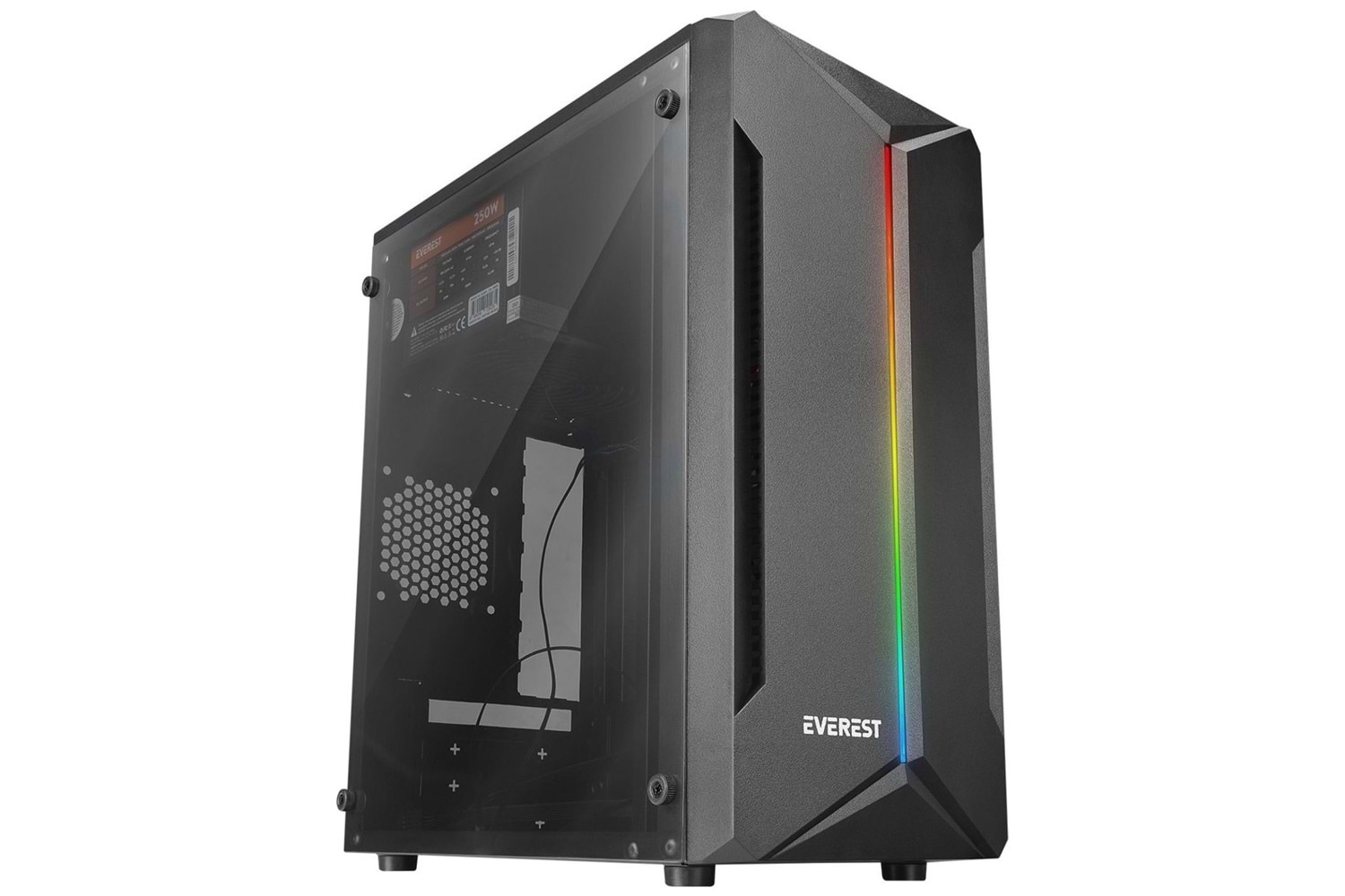 Everest SABER RGB Led Şeritli Peak 250W Akrilik Yan Panel M-ATX Mini-T Gaming Oyuncu Kasası