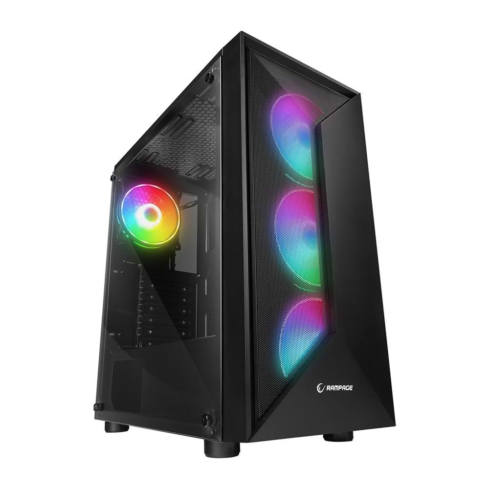 RAMPAGE TRI-ANGLE RGB 4X120MM FANLI MİDATX GAMİNG POWERSIZ OYUNCU KASASI