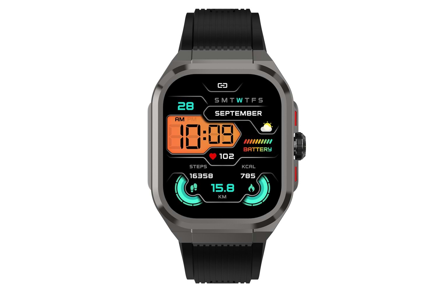 S-link Glowy W30 DaFit Uyumlu+ Bluetooth 1.96 Amodel Ekran 500mAh Batarya Siyah Akıllı Saat/ Smart Watch