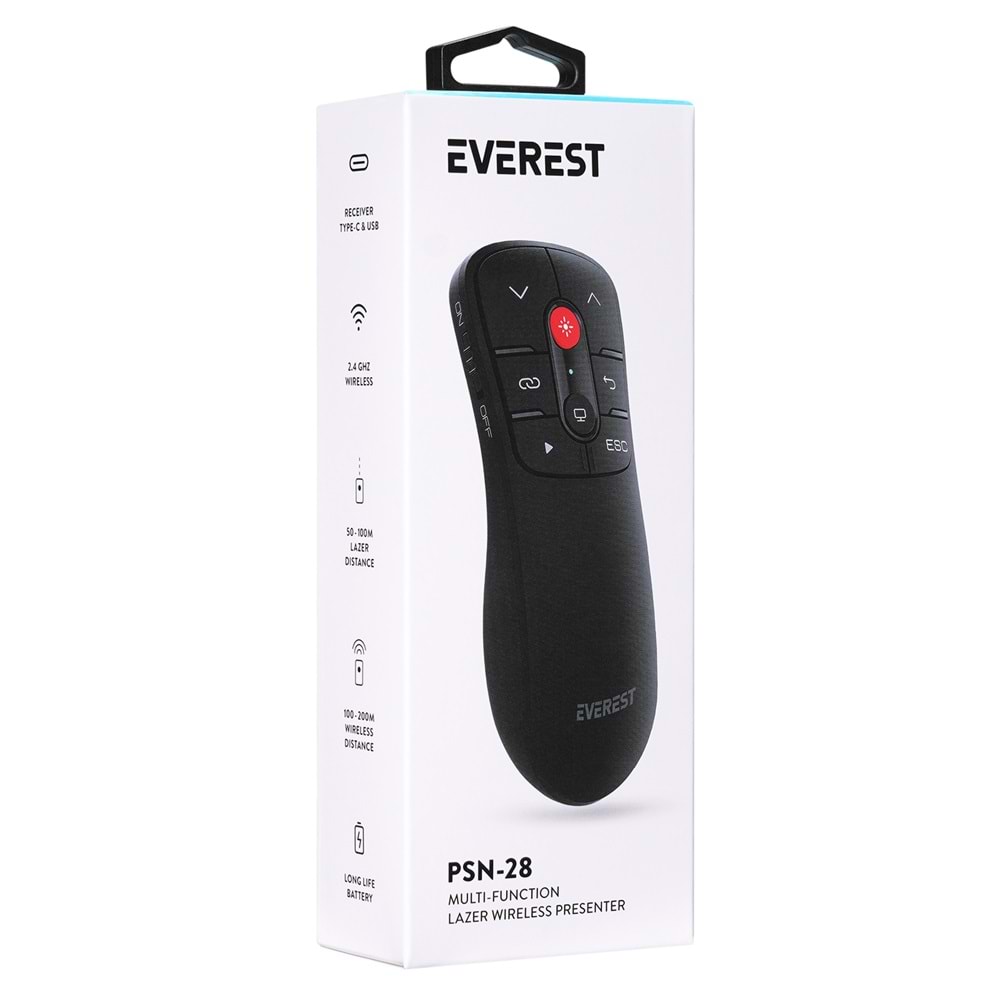 Everest PSN-28 2.4Ghz Kablosuz lazer Type-C usb Profesyonel Sunum Cihazı