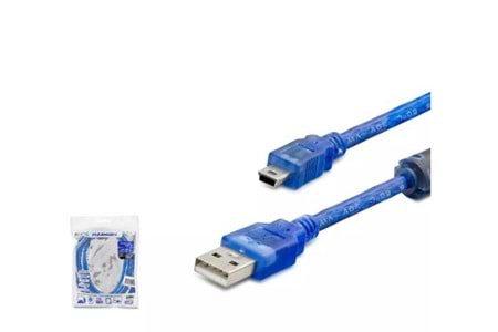 HDX5065 USB MINI V3/5PIN TO USB 1,5M MAVI TRANSPARENT KABLO