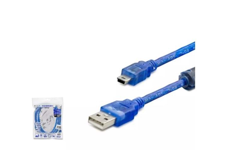 HDX5065 USB MINI V3/5PIN TO USB 1,5M MAVI TRANSPARENT KABLO